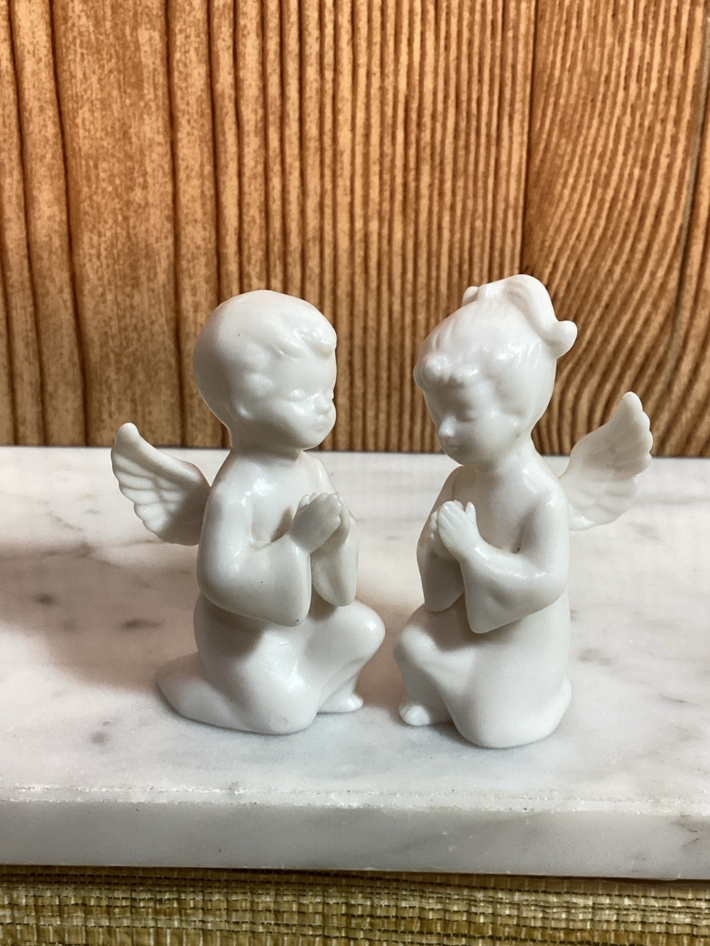 Vintage Napcoward Pair of White Ceramic Praying Angel Figurines 3”